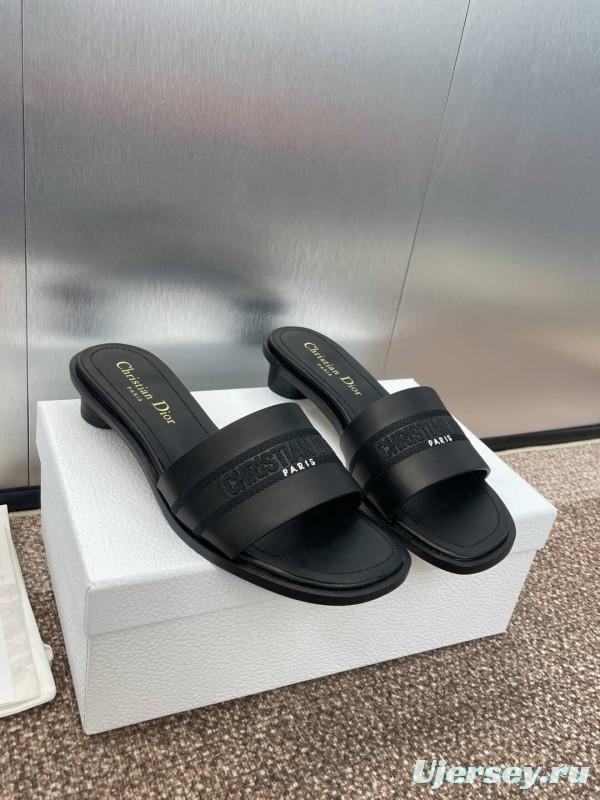 2025 Women Dior Black Leather Slippers CHRISTIAN DIOR PARIS
