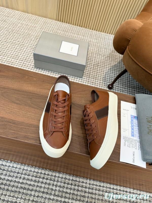 2025 Men TOM FORD Brown Black Leather Sneakers LY00360