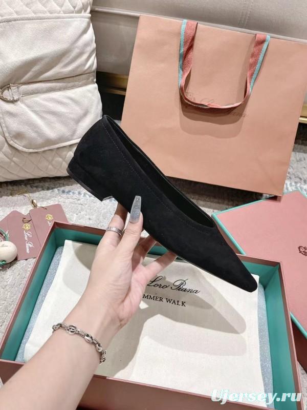 2025 Women LP Black Suede Ballet Flats LY00320