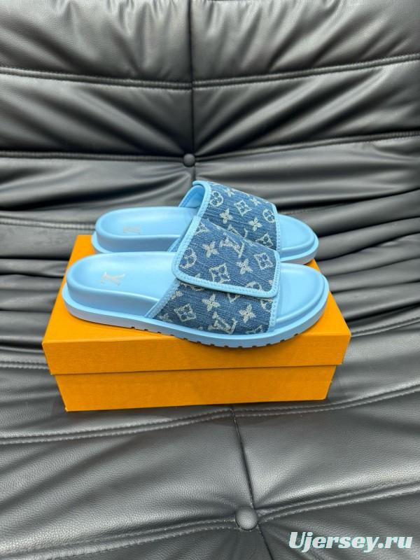 2024 Slippers Louis Vuitton Blue Denim Slippers MJ00200