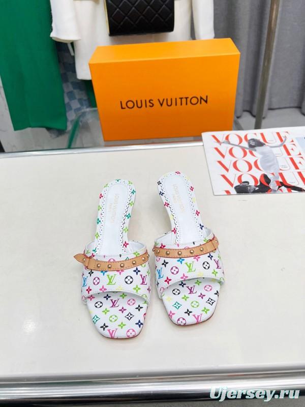 2025 Women Louis Vuitton Multicolor Leather Heeled Mule LY00260