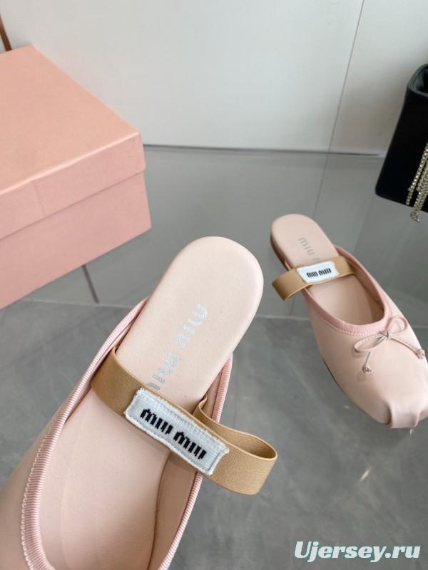 2025 Women Miu Miu Pink Satin Ballet Flats KFY00280