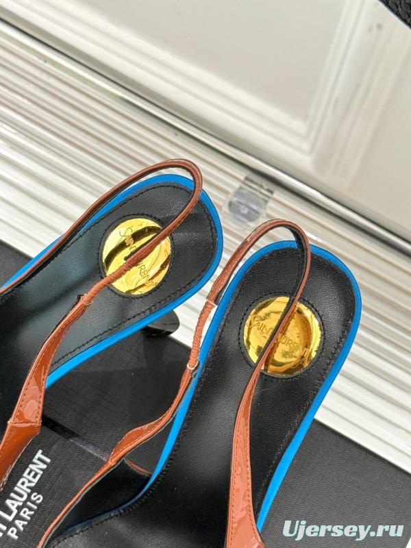 2025 Women Yves Saint Laurent Brown Patent Leather Slingback Heels KFY00290