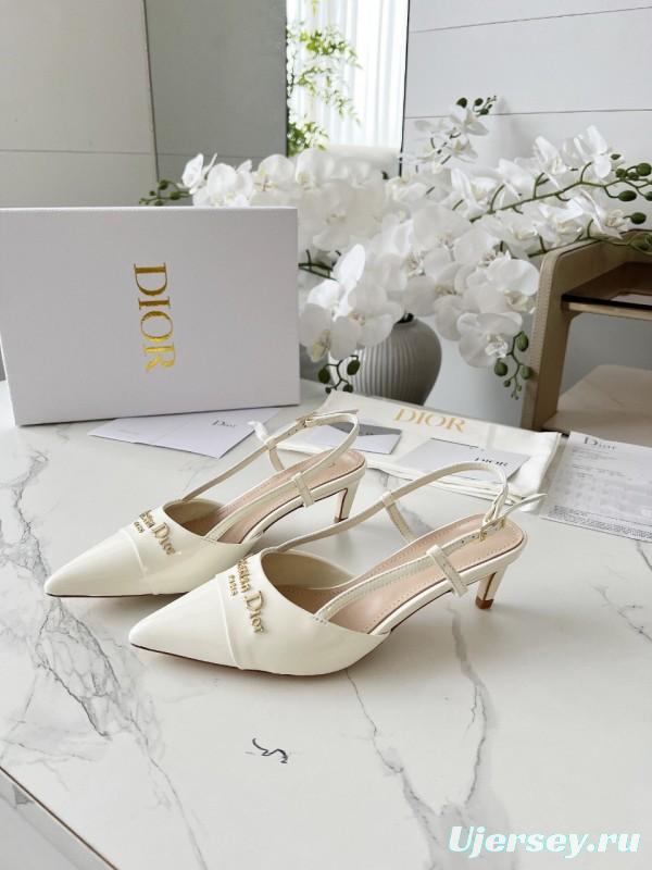 2025 Women Dior Ivory Leather Slingback High Heels KFY00310