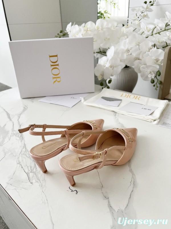 2025 Women Dior Beige Patent Leather Slingback Heels KFY00310