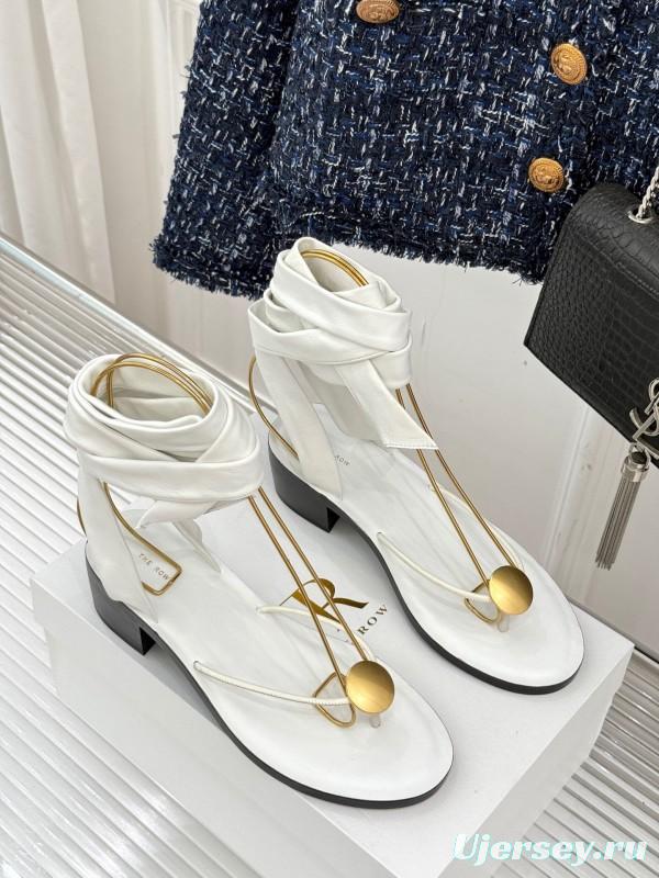 2025 Women Yves Saint Laurent White Leather Strappy Sandals KFY00300