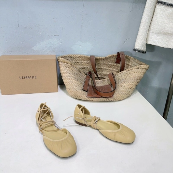 2025 Women LEMAIRE Light Yellow Lambskin Mary Jane Lace-up KFY00300