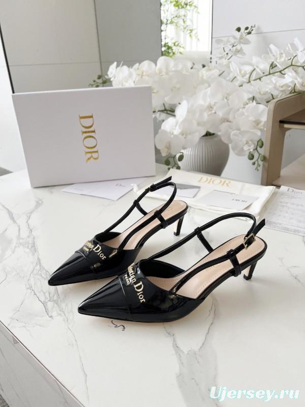 2025 Women Dior Black Patent Leather Slingback Heels KFY00310