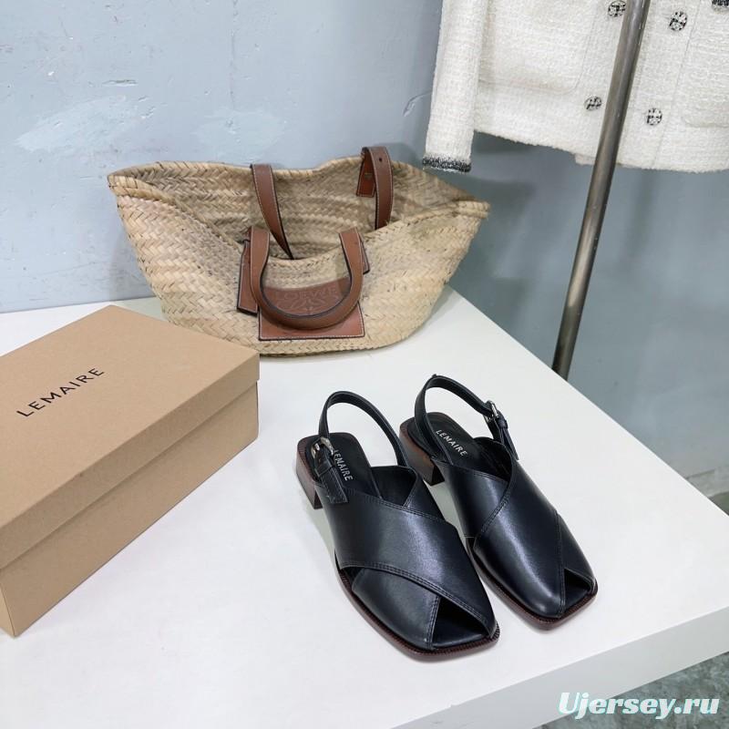 2025 Women Lemaire Black Leather Sandals KFY00310