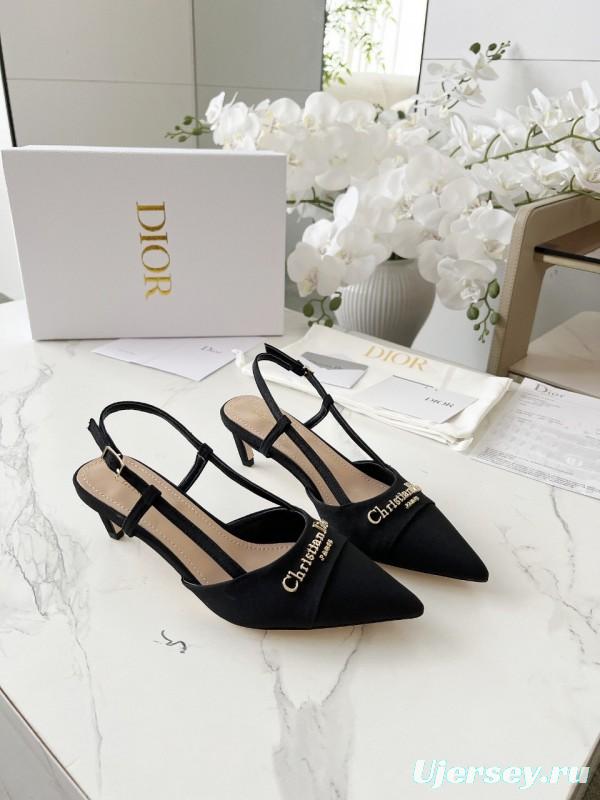 2025 Women Dior Black Fabric Slingback Kitten Heel