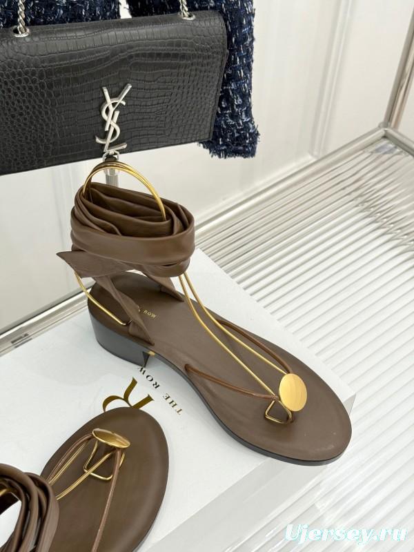 2025 Women Yves Saint Laurent Brown Leather Sandals KFY00300