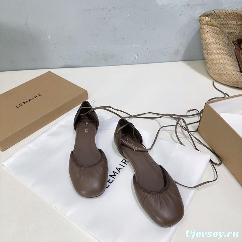 2025 Women LEMAIRE Brown Leather Ballet Flats
