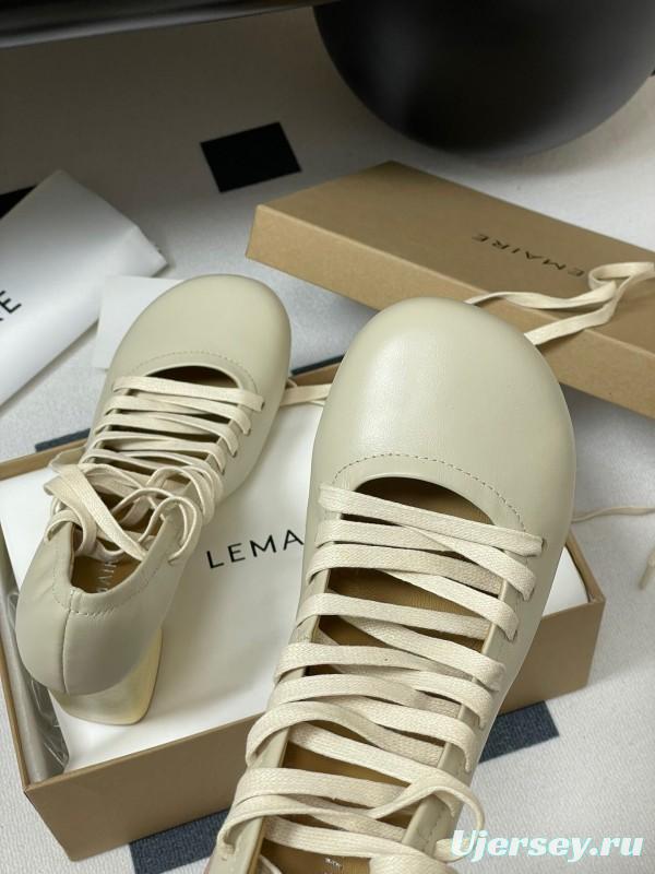 2025 Women Lemaire Ivory Leather Round Toe Block Heel Lace Up KFY00310