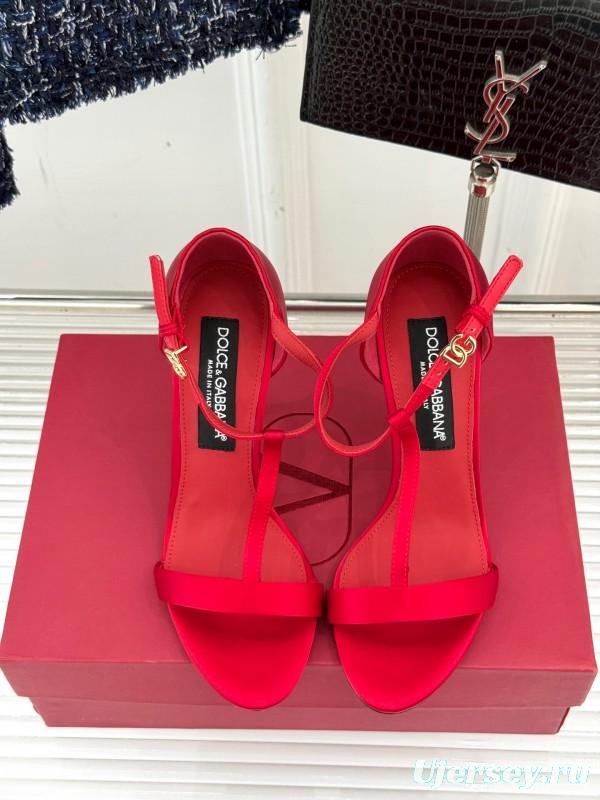 2025 Women Dolce & Gabbana Red Leather High Heel Sandals KFY00300