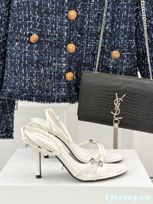 2025 Women Yves Saint Laurent White Leather High Heel Slingback KFY00270