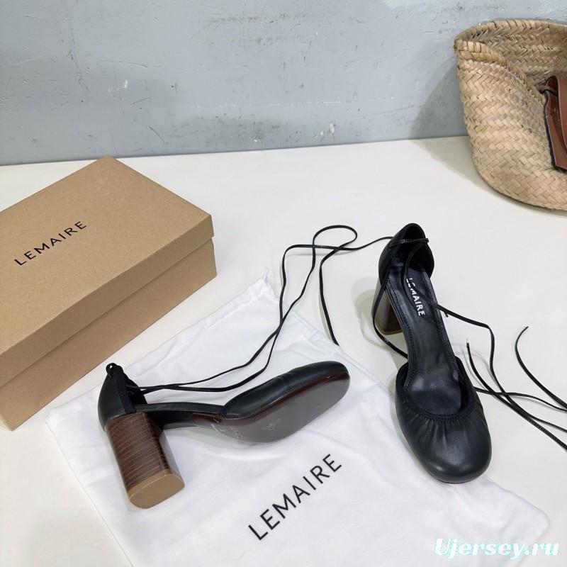 2025 Women LEMAIRE Black Leather Mary Jane Block Heel KFY00300