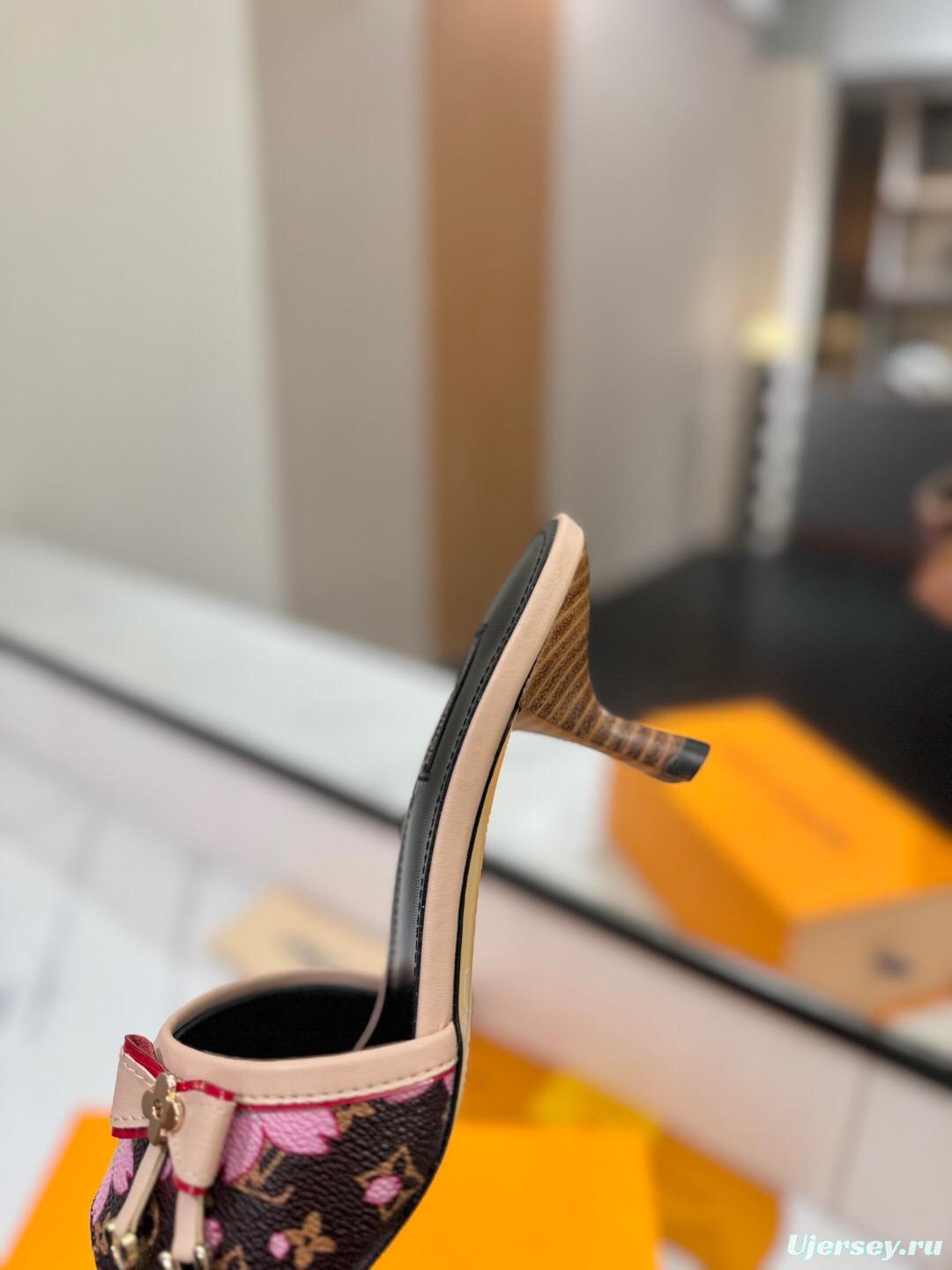 2025 Women Louis Vuitton Brown Pink Leather Mules