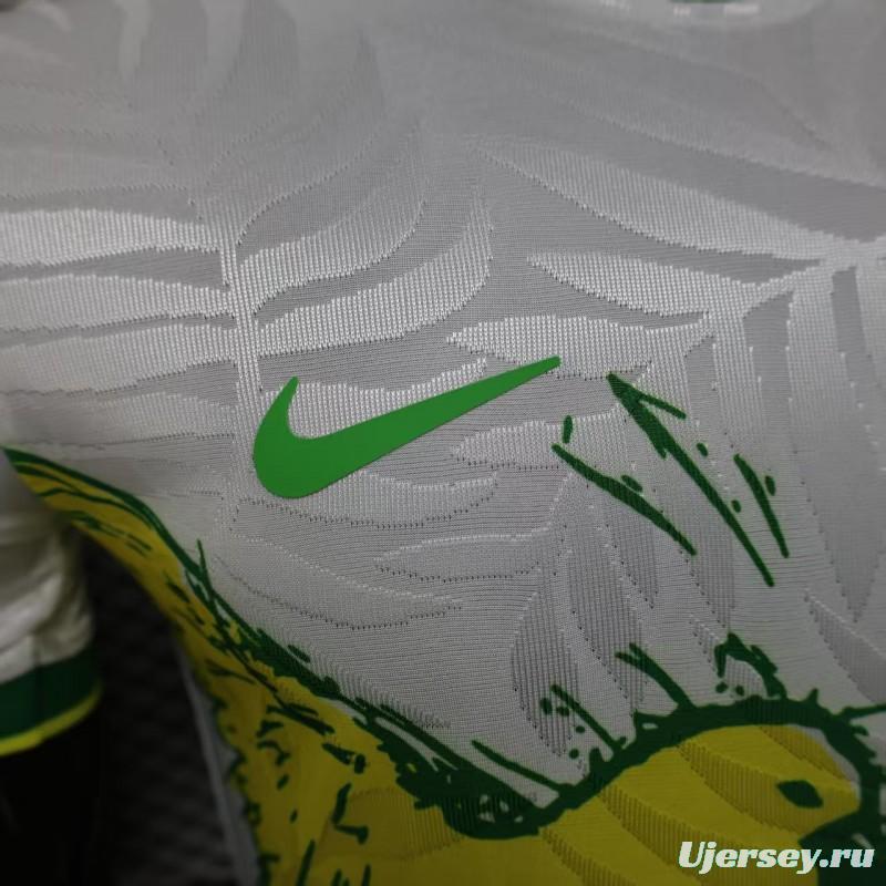 Player Version 2025 Brazil White with Rooster Print Jersey