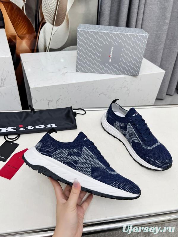 2025 Unisex Kiton Blue White Knit Sneakers AS00320