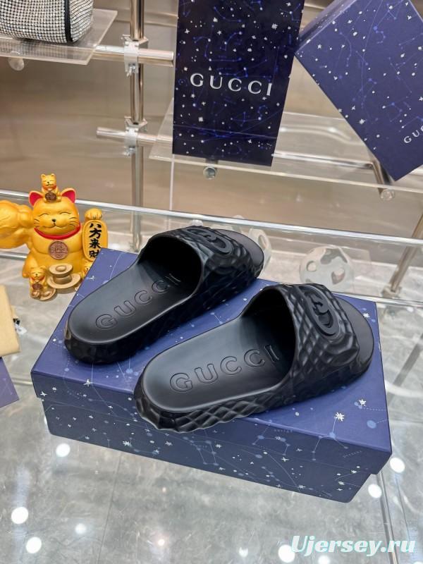 2025 Men Gucci Black Rubber Slippers Interlocking G KFY00170