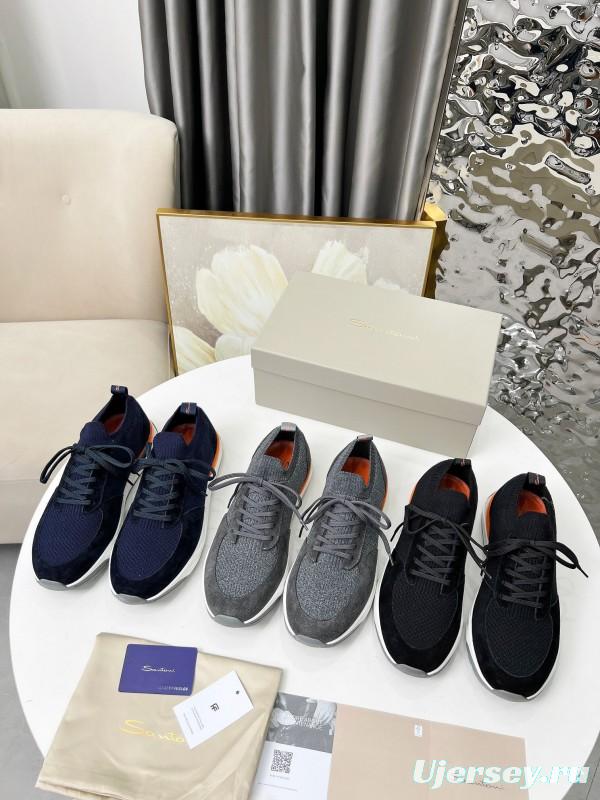 2025 Unisex Santoni Grey Orange Wool Blend Knit Sneakers AS00320