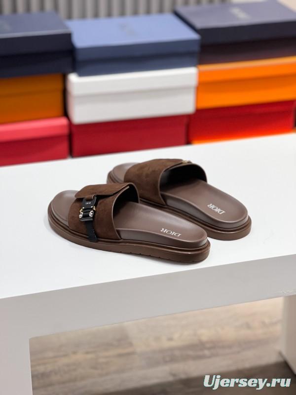 2025 Men Dior Brown Suede Leather Slippers AS00190