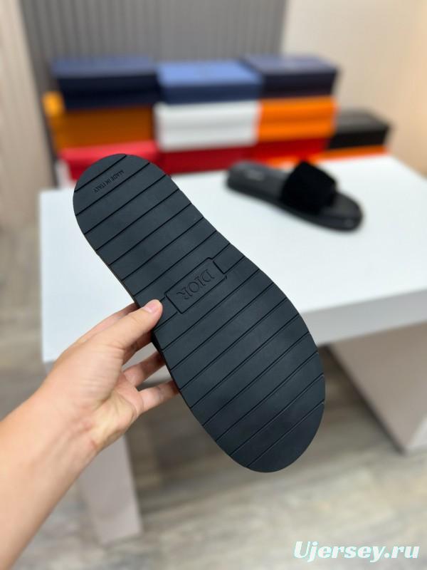 2025 Men Dior Black Leather Slippers CD Diamond Top Version AS00190