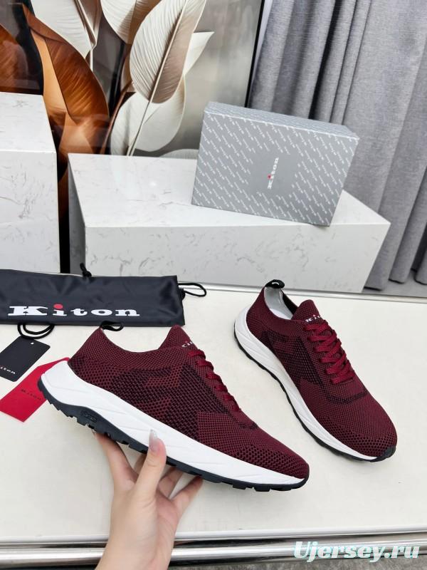 2025 Unisex Kiton Burgundy Knit Casual Sneakers Lightweight Rubber Sole AS00320