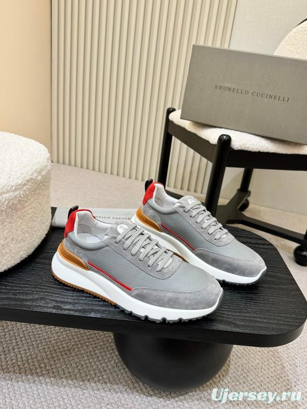 2025 Men Brunello Cucinelli Grey White Brown Suede Mesh Sneakers AS00320