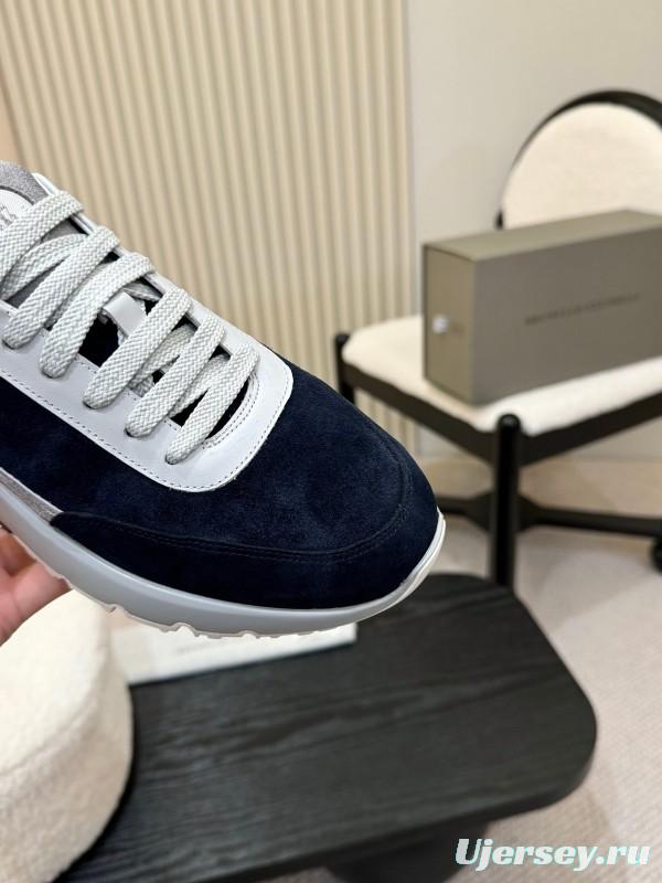 2025 Men Brunello Cucinelli Black White Blue Suede Sneakers AS00320