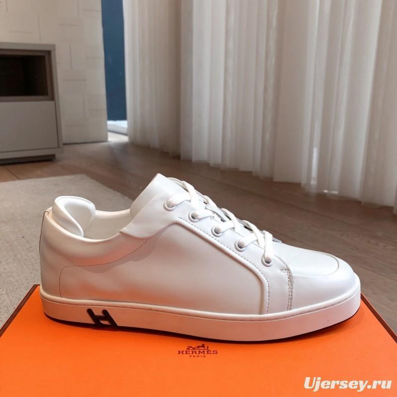 2025 Women Hermès White Leather Sneakers