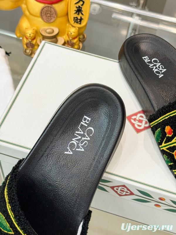 2025 Men CASA BLANCA Black Green Red Embroidered Leather Slippers Embroidery KFY00160