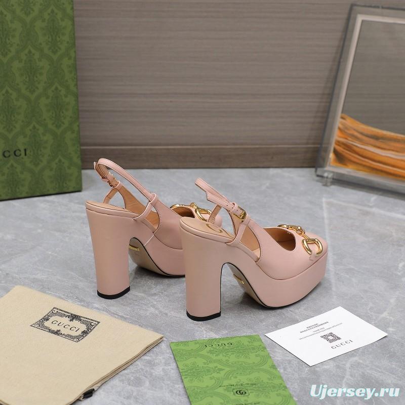2025 Women Gucci Pink Leather Platform High Heels KFY00320