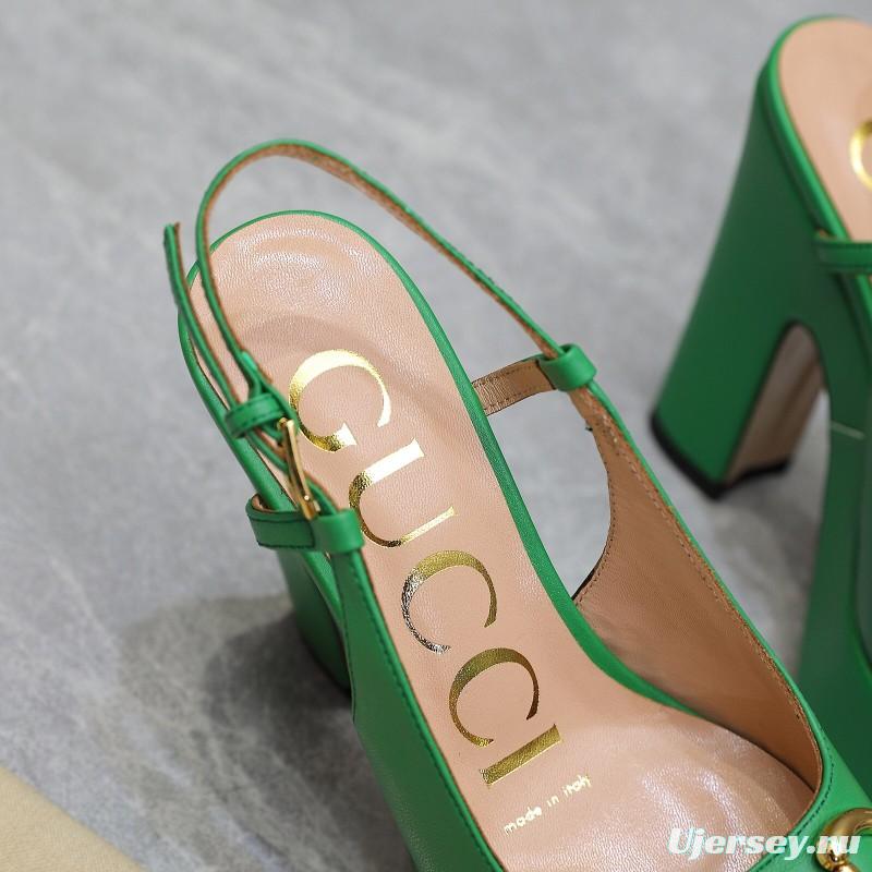 2025 Women Gucci Green Leather Platform High Heels KFY00320