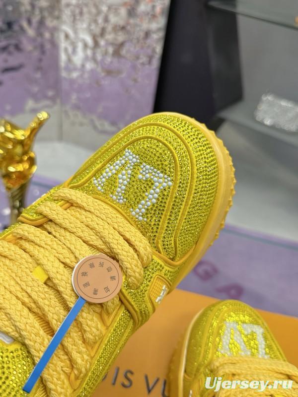 2025 Unisex Louis Vuitton Yellow Crystal Mesh Plimsolls Bing Bing AS00420