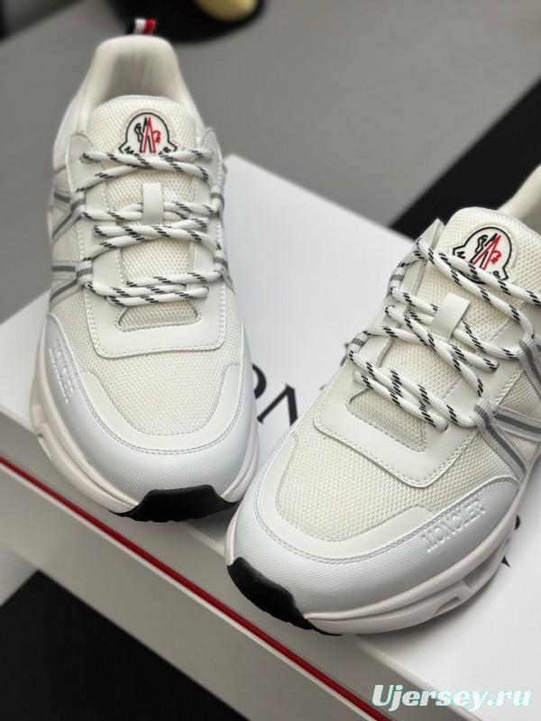 2025 Unisex Moncler White Black Synthetic Leather Outdoor Sneakers KFY00390