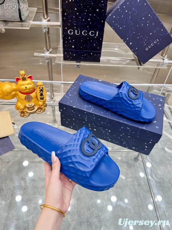 2025 Men Gucci Blue Rubber Slippers Interlocking G KFY00170
