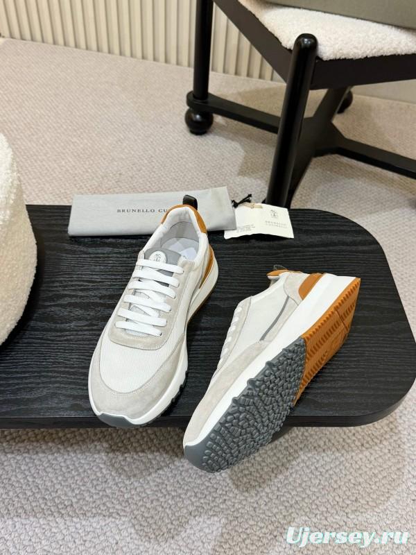 2025 Men Brunello Cucinelli White Orange Calfskin Leather Casual Sneakers AS00320
