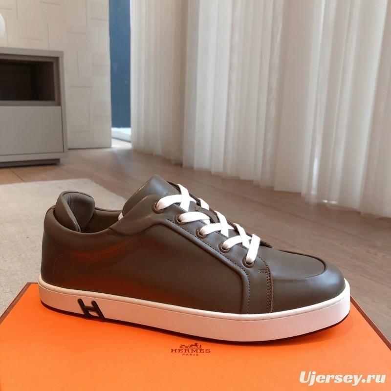 2025 Men Hermès Brown Leather Sneakers AS00380