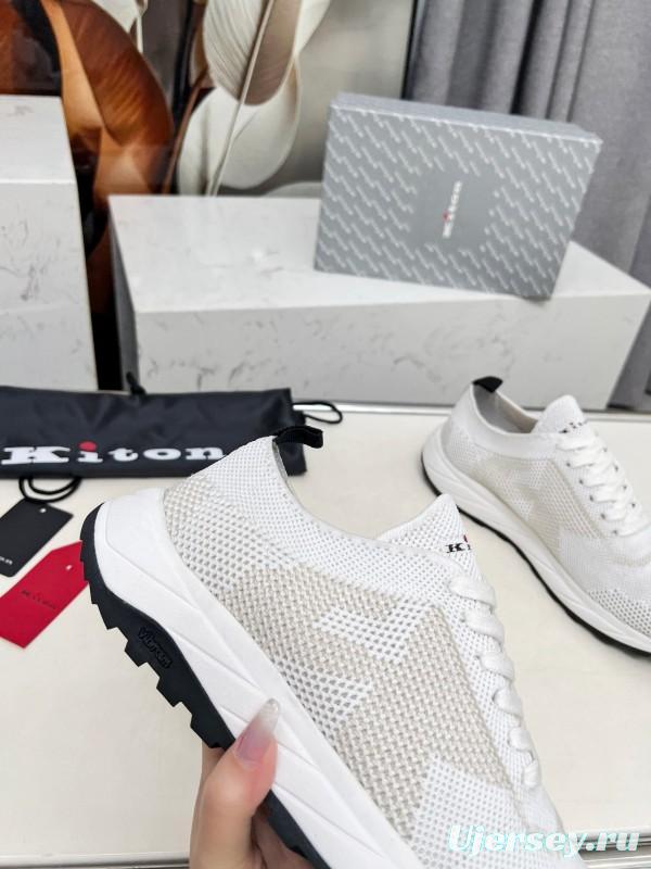2025 Men Kiton White Beige Knit Sneakers Original MD Rubber Sole AS00320