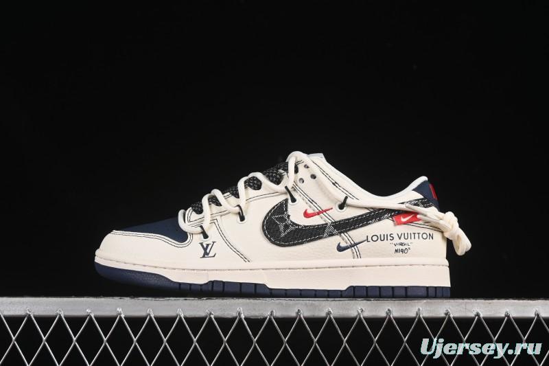 Nike SB Dunk Low LV Collaboration Strap Denim Black Swoosh Anniversary High-End Custom Low-Top Casual Skate Shoes - FC1688-220