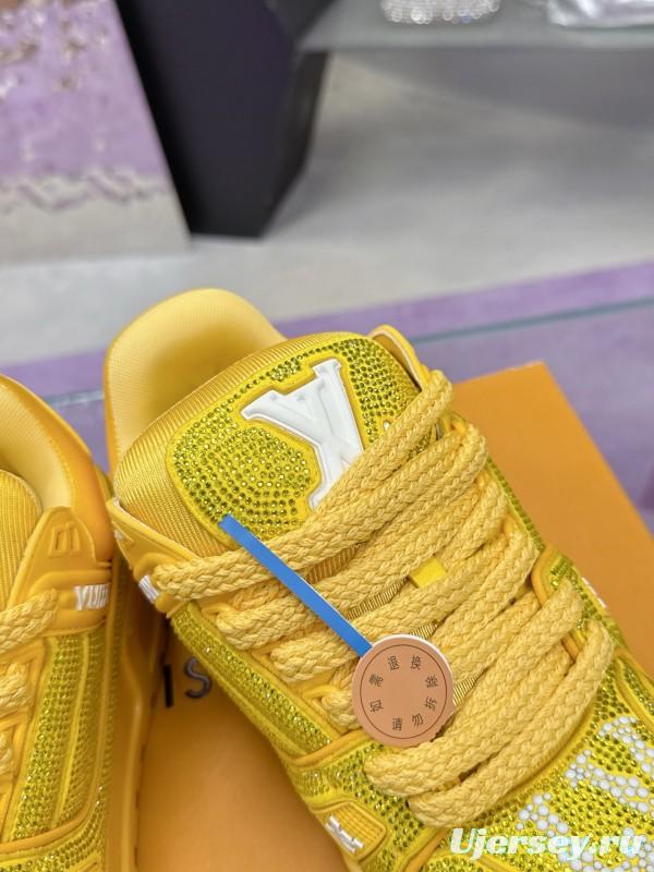 2025 Unisex Louis Vuitton Yellow Crystal Mesh Plimsolls Bing Bing AS00420