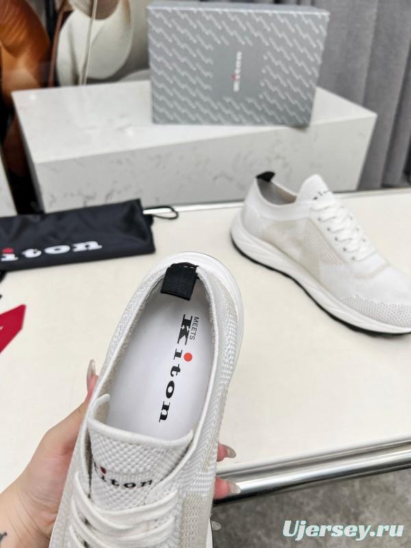 2025 Men Kiton White Beige Knit Sneakers Original MD Rubber Sole AS00320