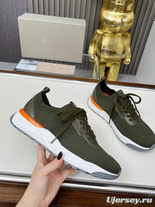 2025 Unisex Santoni Military Green Orange Wool Blend Knit Sneakers AS00320