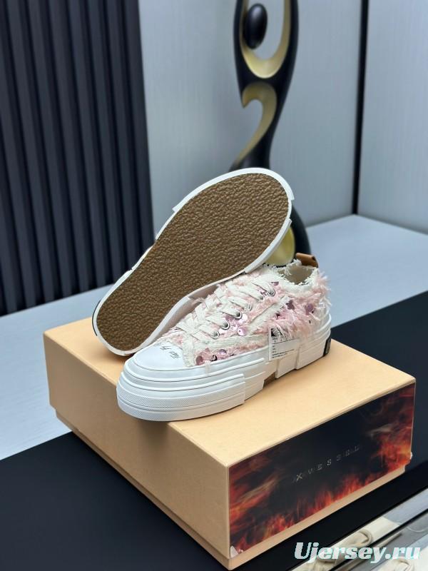 2025 Women XVESSEL Pink White Canvas Plimsolls Distressed AS00260