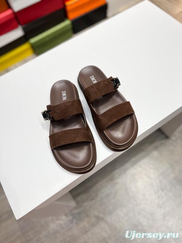 2025 Men Dior Brown Suede Leather Slippers AS00190