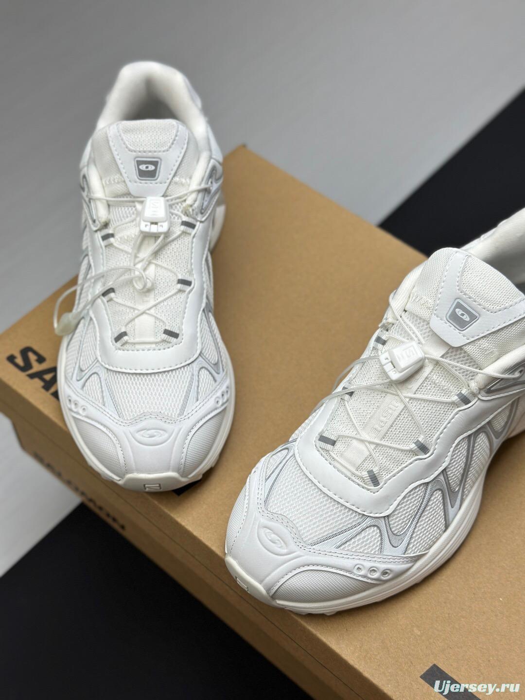 2025 Unisex Salomon White Cream Leather Mesh Sneakers AS00320
