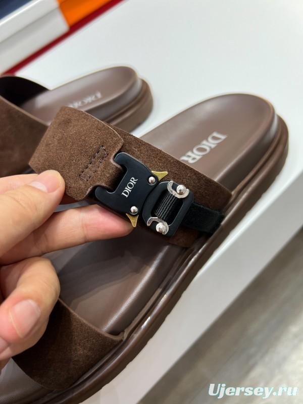 2025 Men Dior Brown Suede Leather Slippers AS00190