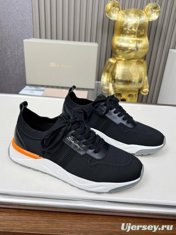 2025 Unisex Santoni Black Wool Blend Knit Mesh Sneakers AS00320