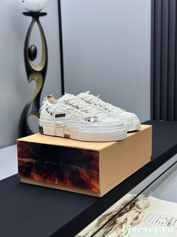 2025 Unisex XVESSEL White Canvas Plimsolls Vulcanized AS00260